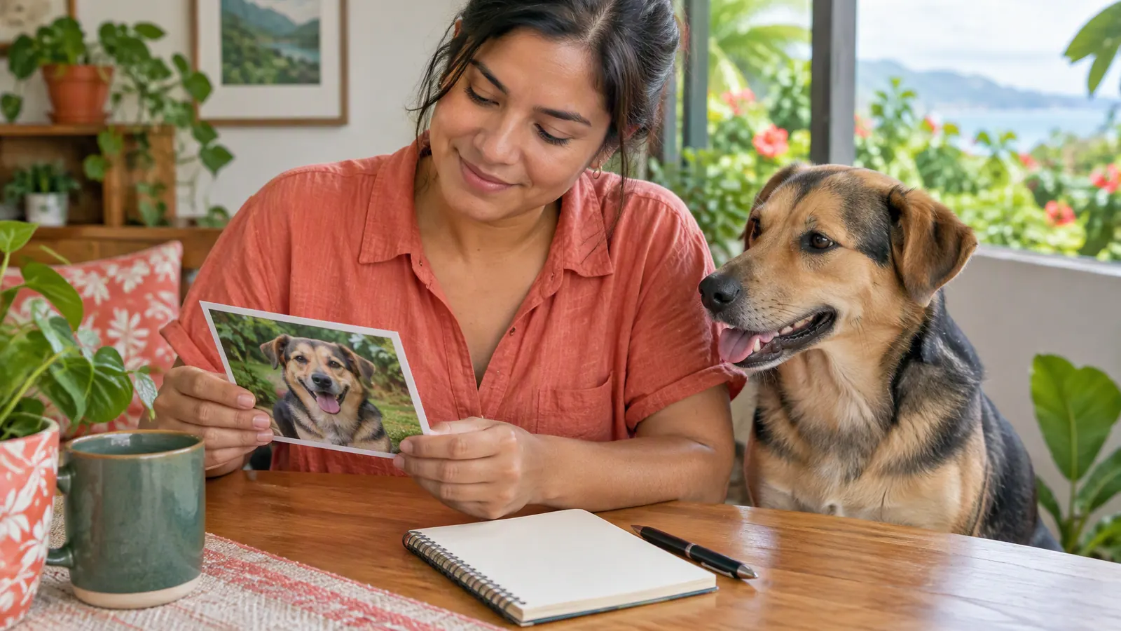 Una tutora prepara una descripción de su perro con una foto reciente.
